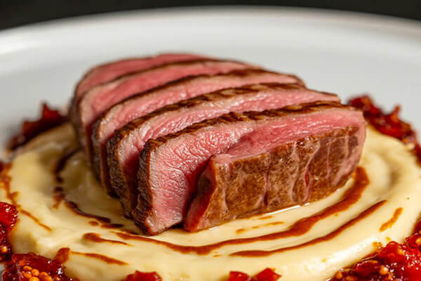 4. Lingote de Wagyu de Kobe, con mermelada de higos y salsa de quesos y arándanos.