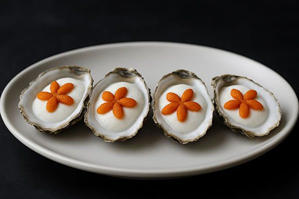 29. Ostras con corales de erizos y espuma de lima.