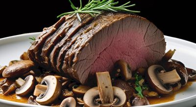 Roast Beef de cabra y setas salteadas